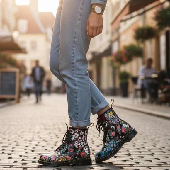 Dr. Martens 1460 Boots Pascal Floral Mash Up Y2K Womens US 8 Leather Lace Up - Picture 1 of 13
